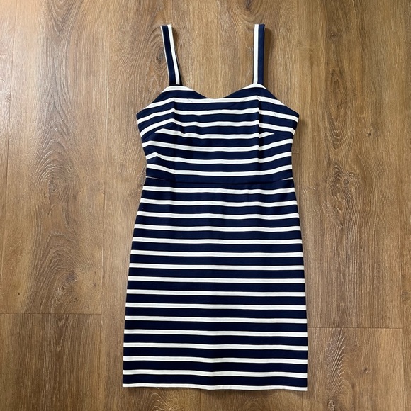 Old Navy Striped Ponte Sheath Dress • small • Navy Blue  bc and Off White - Picture 1 of 6
